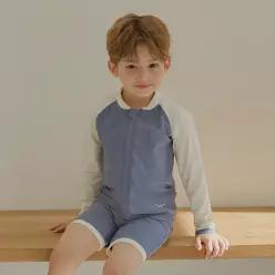 BAY-B 남아용 에센셜 집업 플럼블루 래쉬가드 +수영모 세트