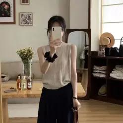 [하프클럽/]골지 티셔츠 루즈핏 니트 나시 뒷트임 버튼