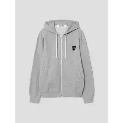 꼼데가르송 Unisex Double Black Heart Wappen Cotton Hoodie - Grey 1300999