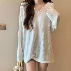 [하프클럽/]긴팔 티셔츠 여성 루즈핏 트임 데일리 캐주얼 상의