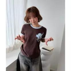 매장정품 아모우 AMOU 13 Cat Half T-Shirts Brown AM26SSHS13 152360