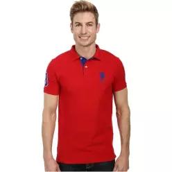 US POLO ASSN USPA 남성 반팔 폴로 티셔츠 카라티 슬림핏 Big Horse + Stripe Collar 42801