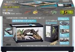 Gex Ex Exoterra Repteria 트윈 뷰 300 블랙 스몰 파충류 2방향 수직 및 수평 물주기 유리 케이지 슬라이드