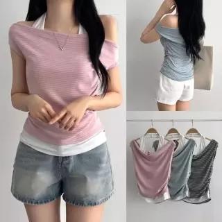 [하프클럽/셀러허브_여성트랜드패션]위쉬몰 AL 홀터스트라이프티셔츠(X993H60