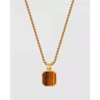 Nialaya Jewellery 니알라이아 쥬얼리 금목걸이 사각 갈색 타이거아이 팬던트 - 골드 7701421