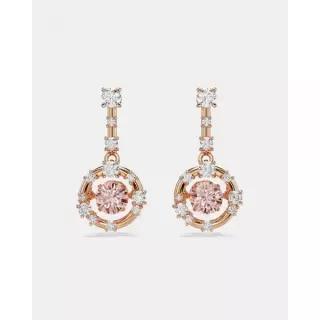 Swarovski 스와로브스키 콘스텔라 드롭 귀걸이, 라운드 컷, 댄싱 스톤, 핑크, 로즈 골드 도금 - 핑크 77109