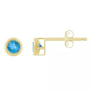 Glistening Jewels 10K 금 3mm 원형 블루 토파즈 스터드 귀걸이 7829807