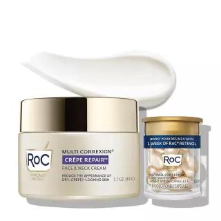 RoC Crepe Repair 데일리 페이스 모이스처라이저 넥 퍼밍 크림 (48.2g(1.7온스) 레티놀 스무딩 캡슐 (7개),
