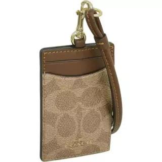 COACH 코치 CZ285IMXHE 카드 케이스, 신분증 홀더, 여성용 신분증 목걸이, 시그니처, 캔버스, 브라운, LNYR