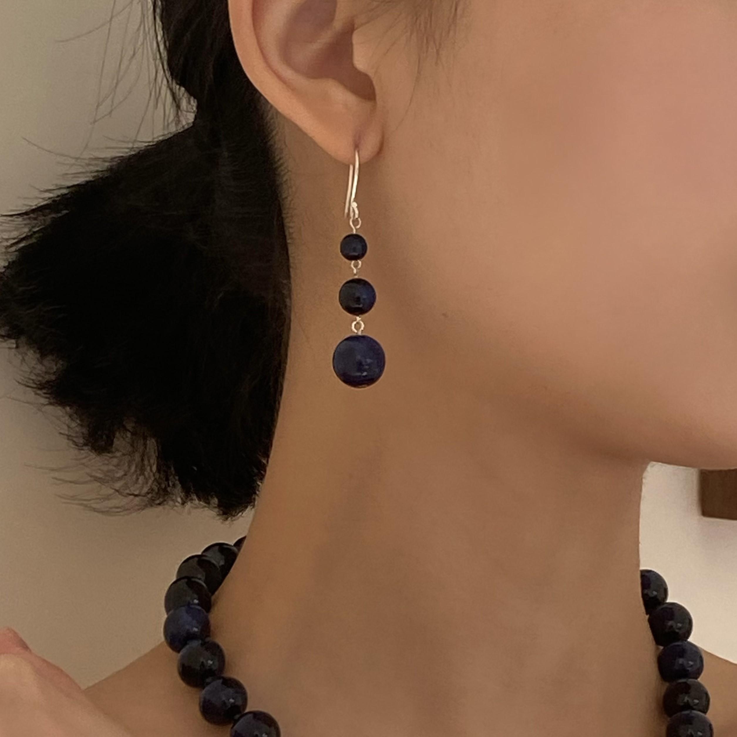 Deepblue Tiger Eye Stone earrings (ball drop)