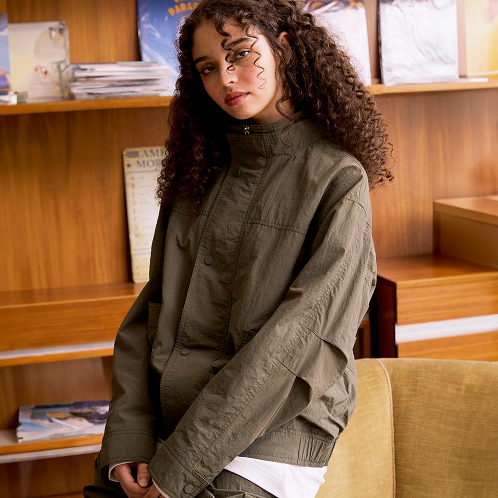 Double-Layered Collar Nylon Jacket (BASIL GREEN)
