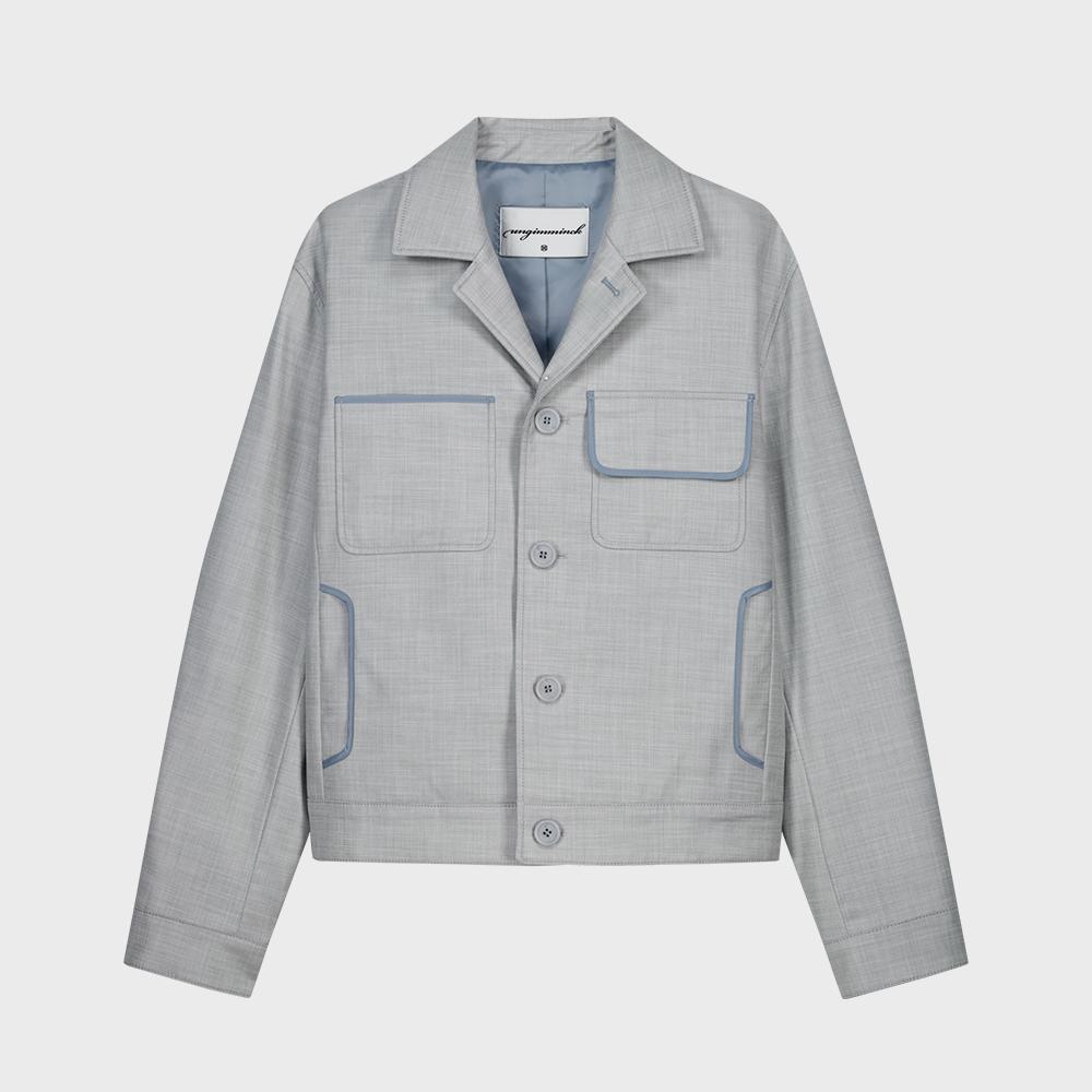 CROPPED PANEL TWILL JACKET (GRAYISH BLUE)