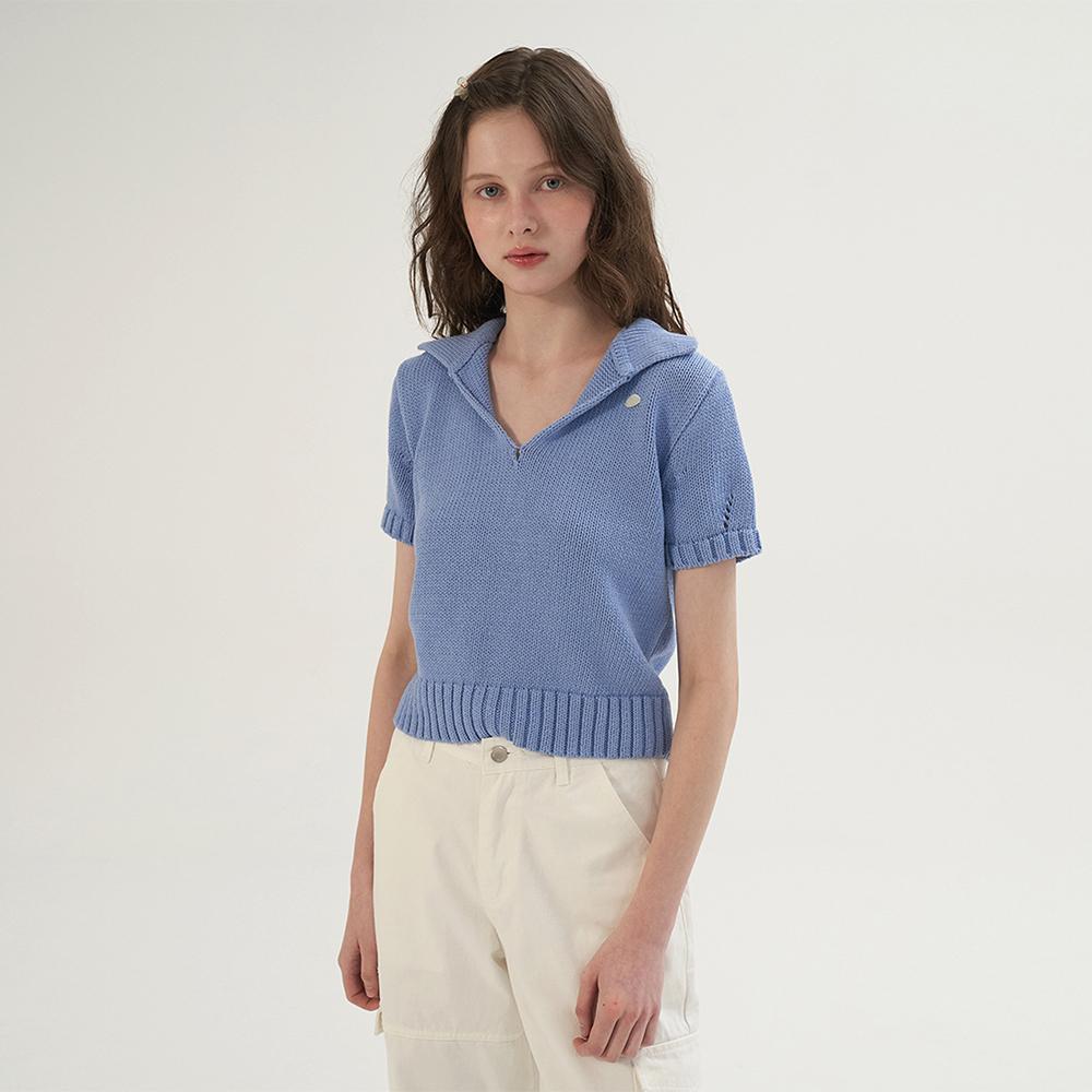 Cotton Collar Pendant Knit - Blue