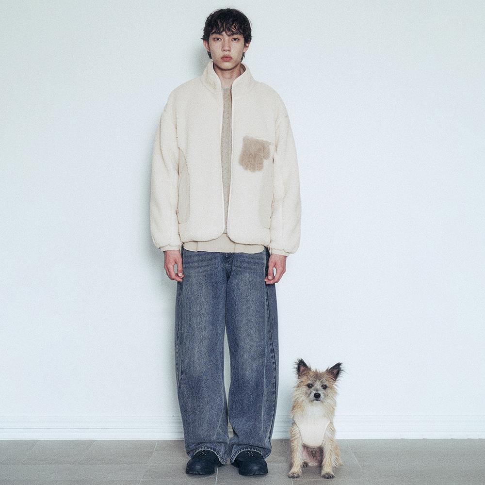 [MERLOT] Paneled Fleece Jacket IVORY