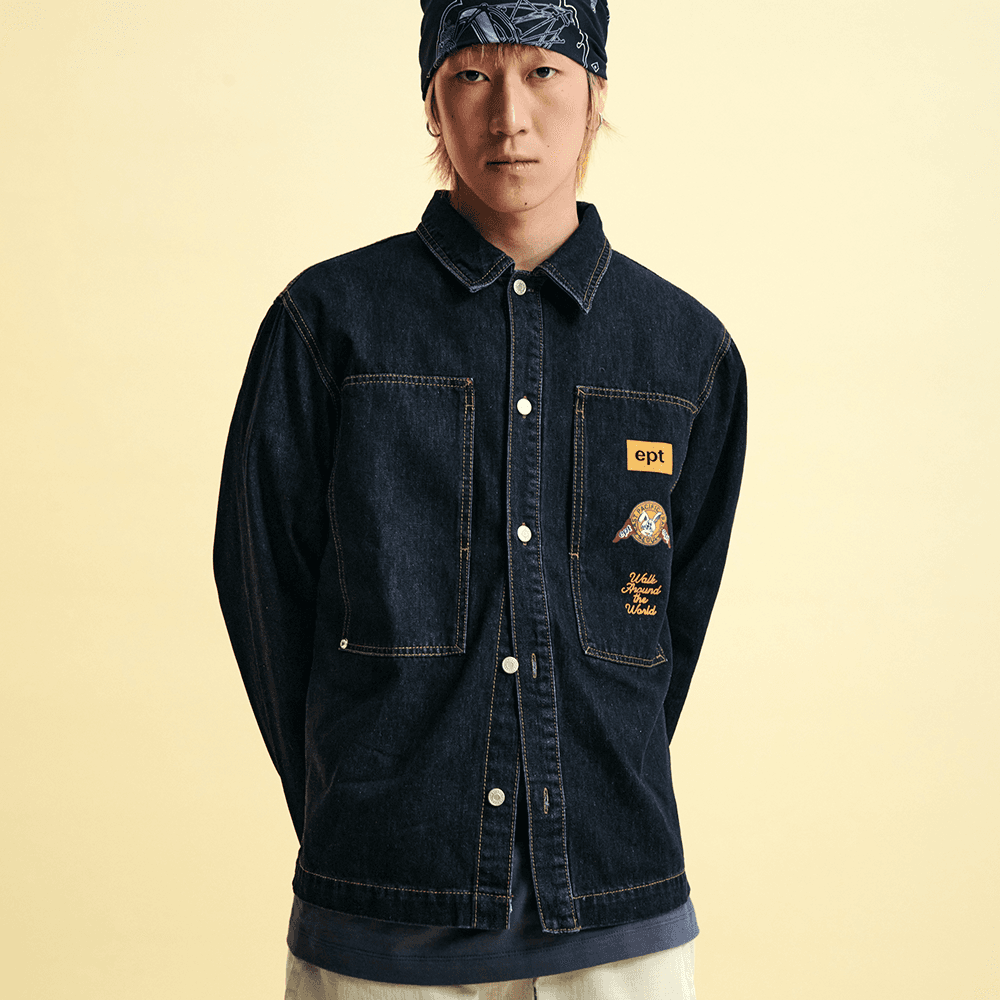 PATCH POCKET DENIM SHIRT (BLACK)