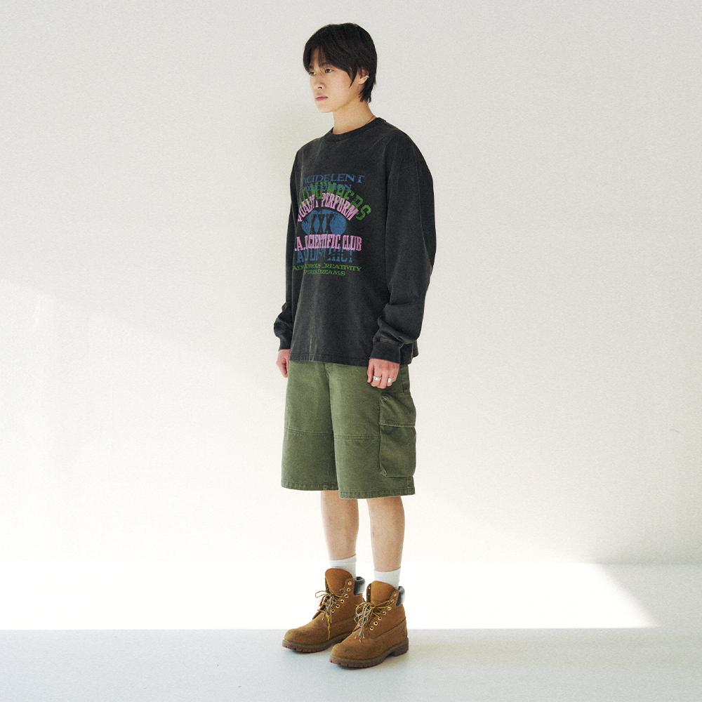 BERMUDA CARGO DYED COTTON SHORTS [KHAKI]