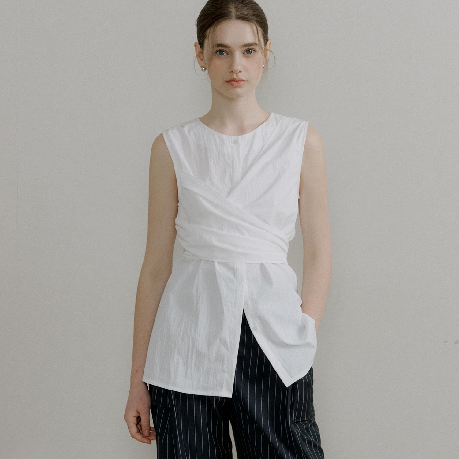 comos 1406 wrap point sleeveless blouse (white)