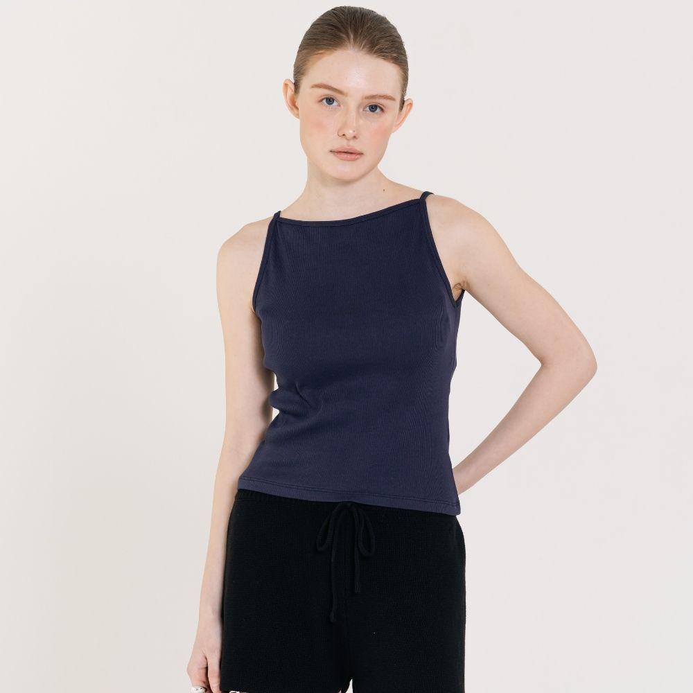 Ribbed Boat neck sleeveless 네이비