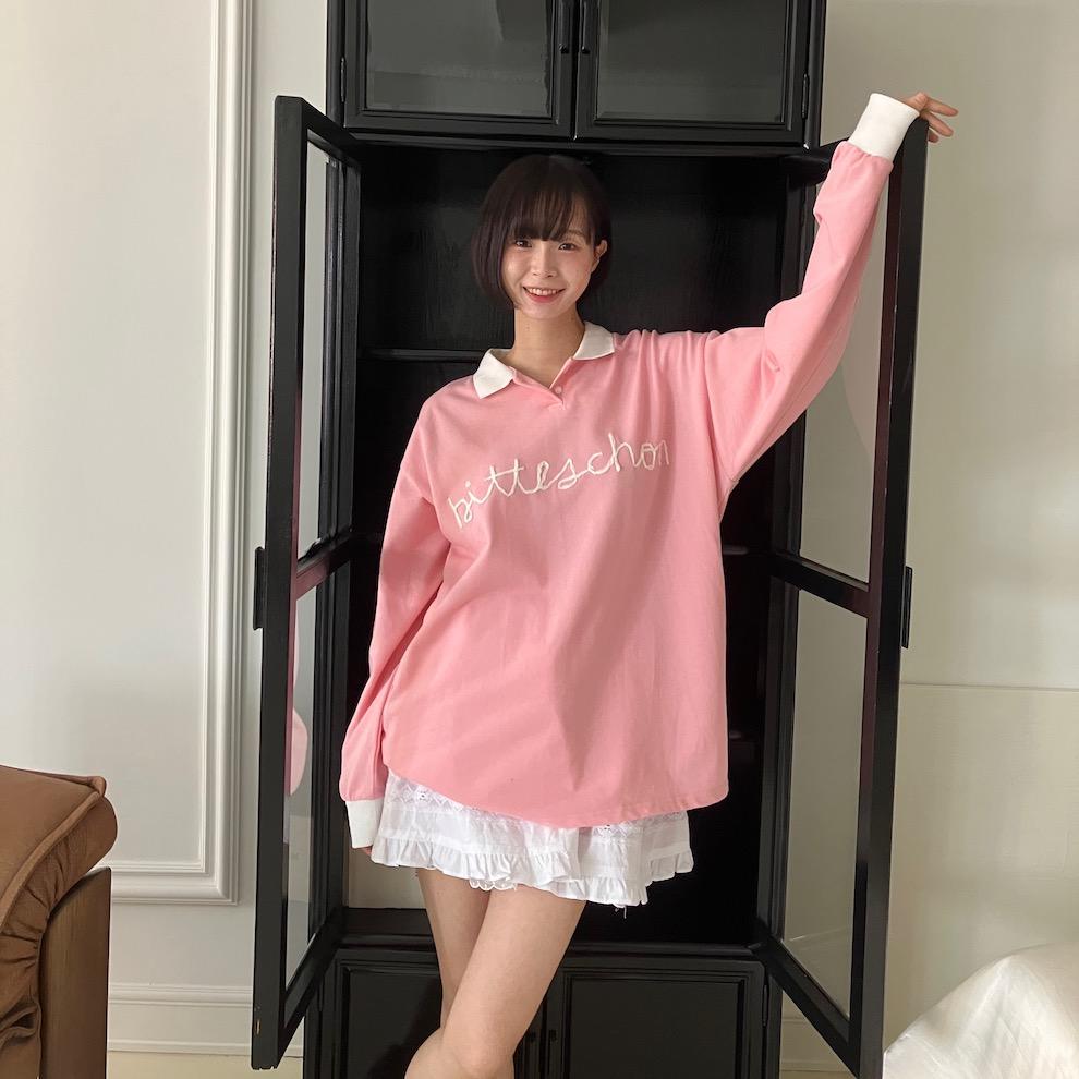 needles collar T-shirt 자수 카라 티셔츠 (2 colors)