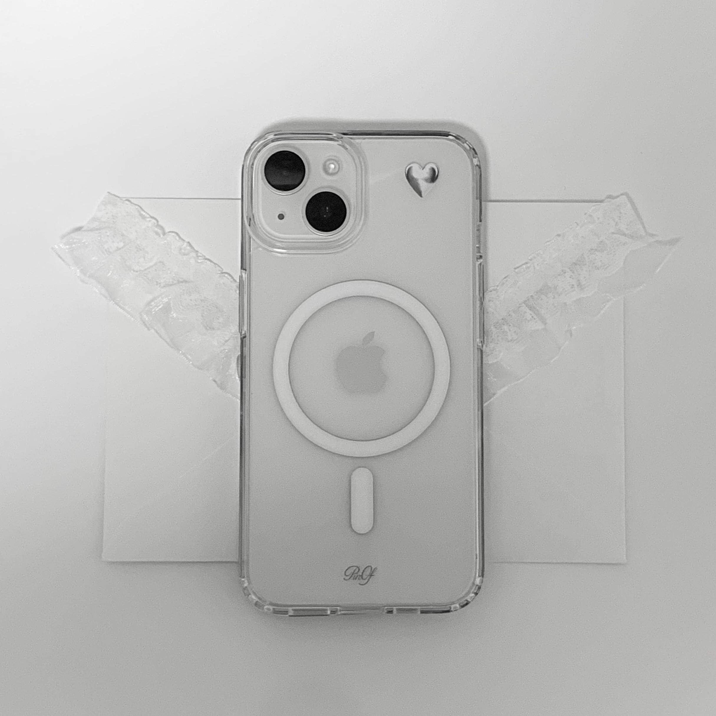 Silver heart MagSafe jellhard phone case