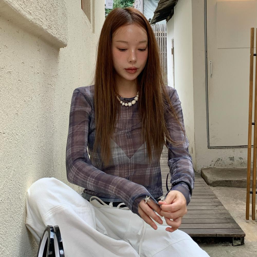 [8th] CHECK SEE THROUGH TOP (charcoal)