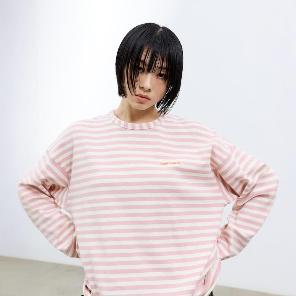 (UNISEX) 어닝 스트라이프 롱슬리브 티셔츠 핑크 (MS6241A23X)