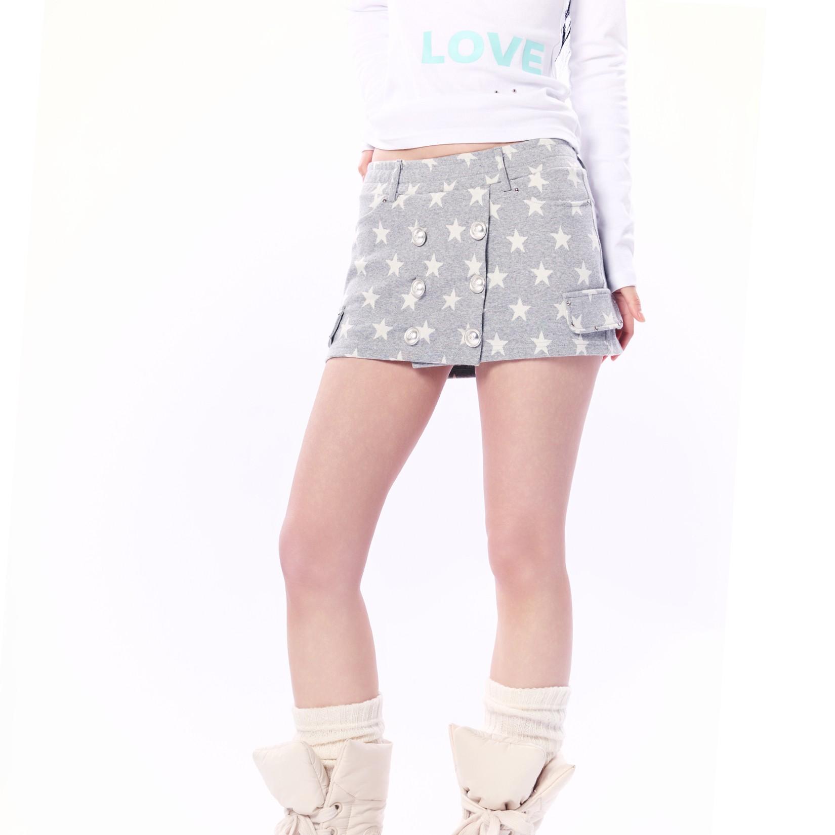 STAR DOUBLE BUTTON SKIRT PANTS / GRAY