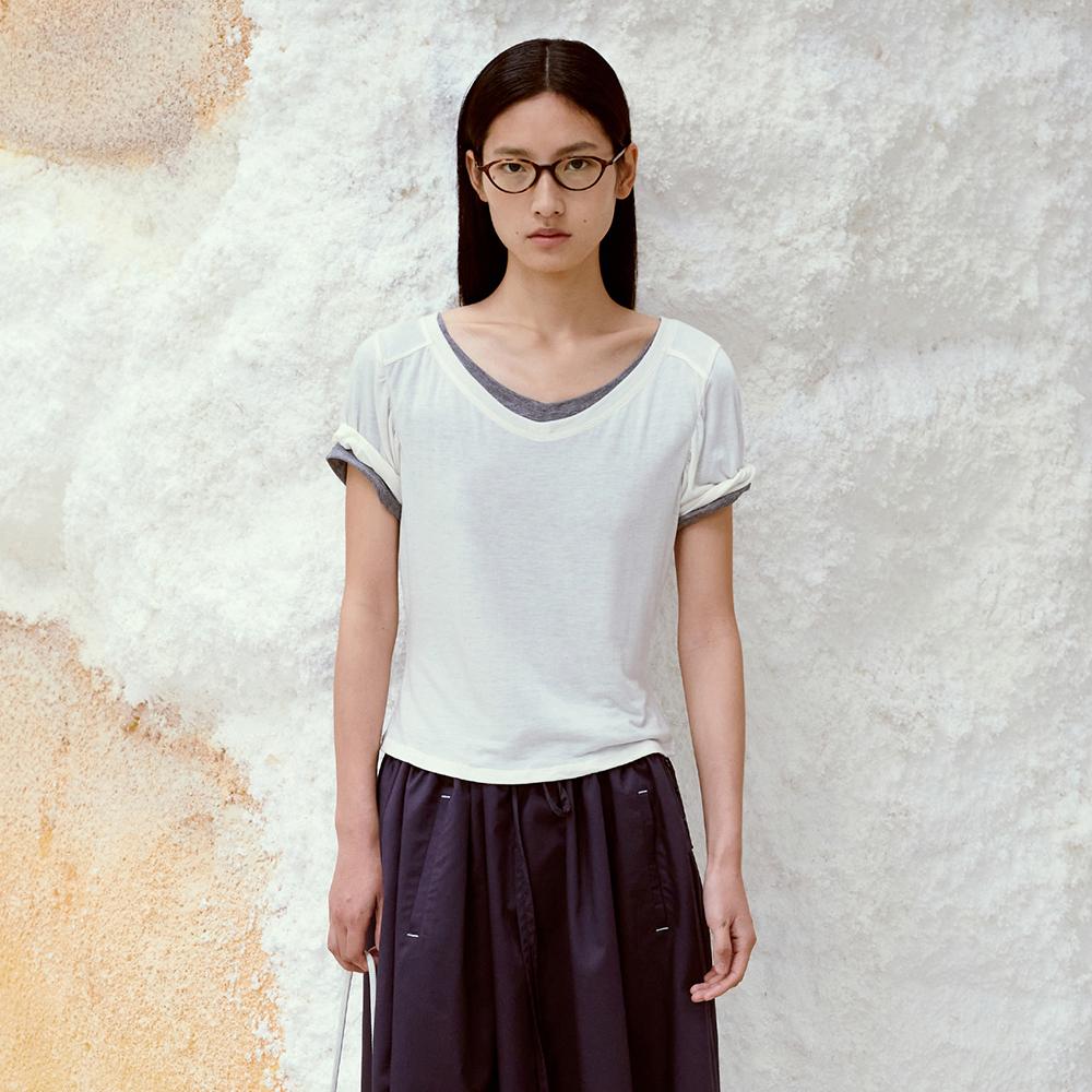 DEEP V-NECK T-SHIRT_IVORY [LW265TS04IV]