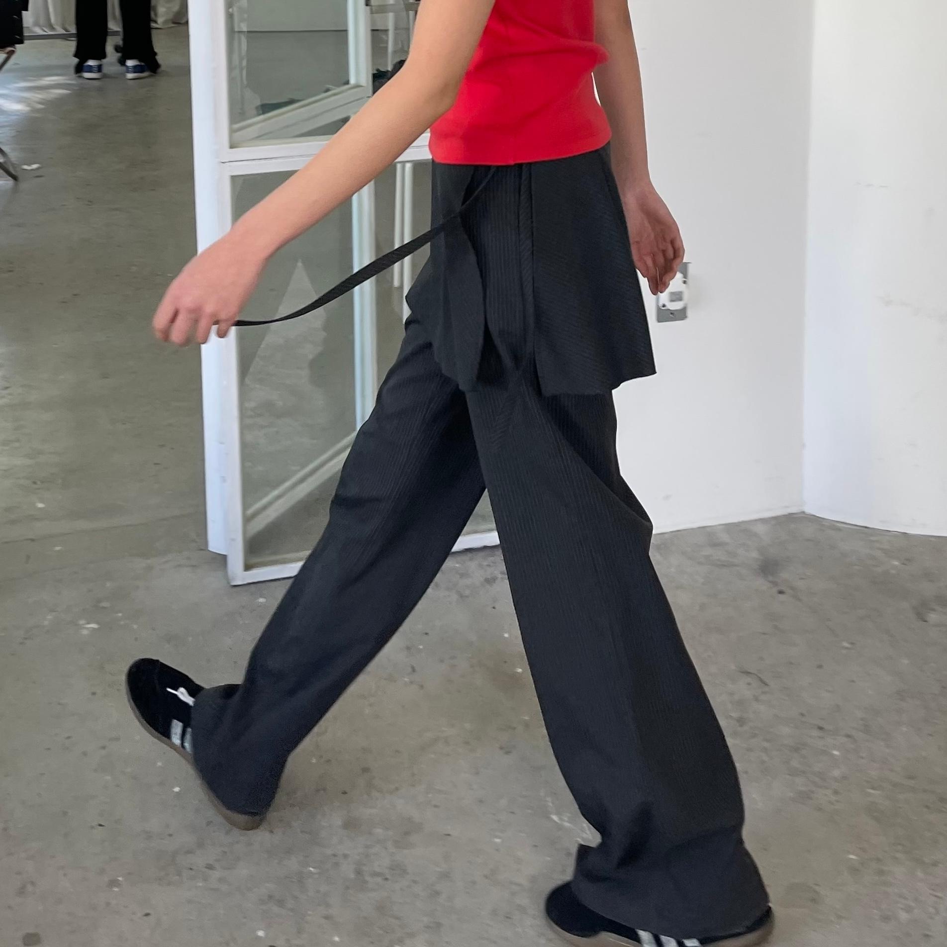 LAYERED WRAP SKIRT PANTS, CHARCOAL