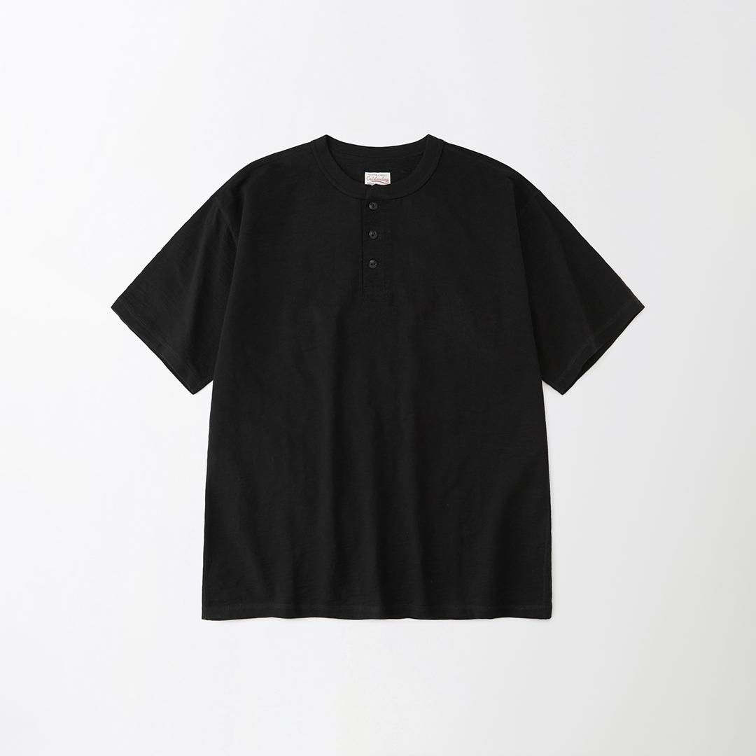 VINTAGE HENLEY NECK HALF SLEEVE TEE_BLACK