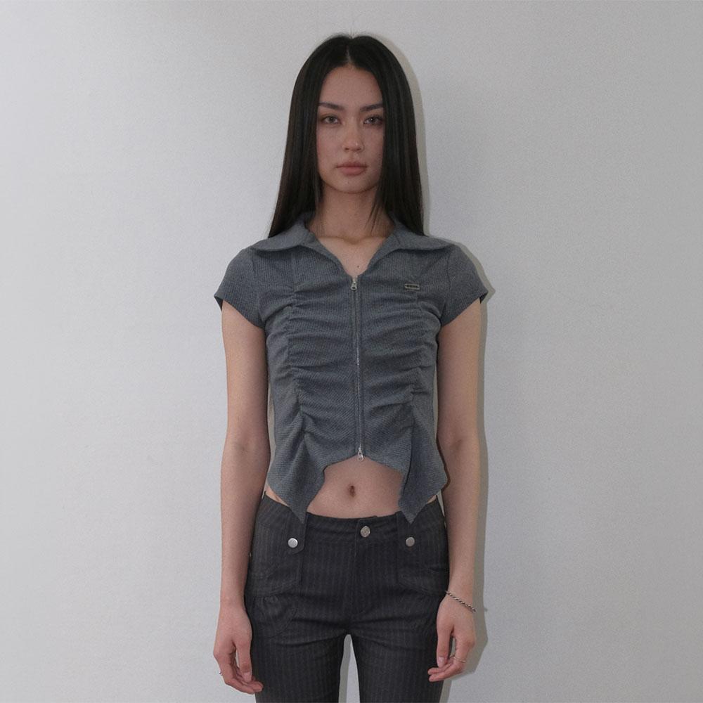SHIRRING ZIP-UP [MELANGE GRAY]