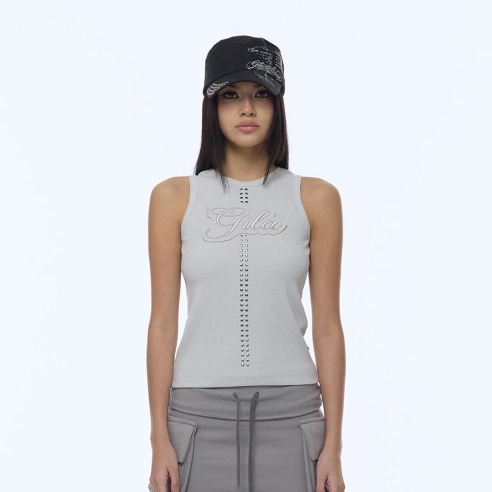 STUD PATCH LOGO DYED SLEEVELESS_BEIGE