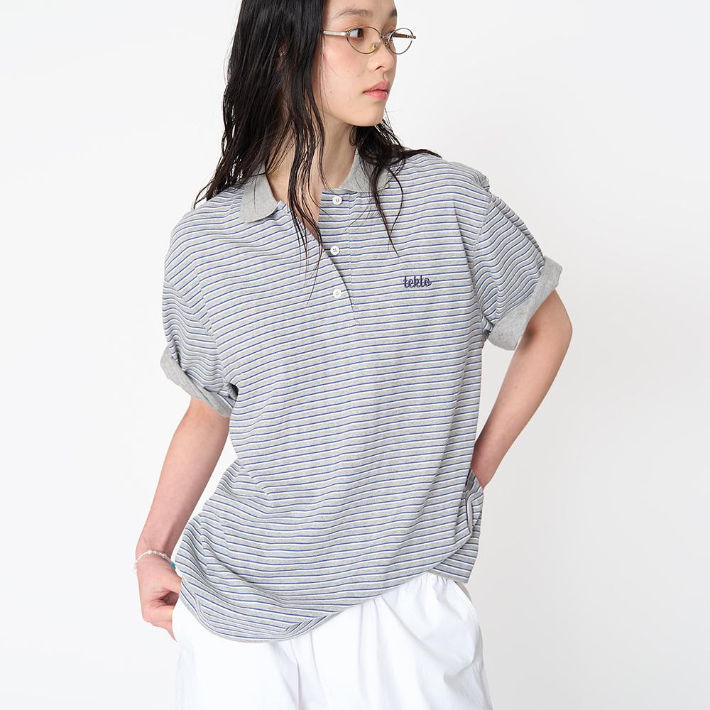 Hailey collar t-shirt_Grey stripe