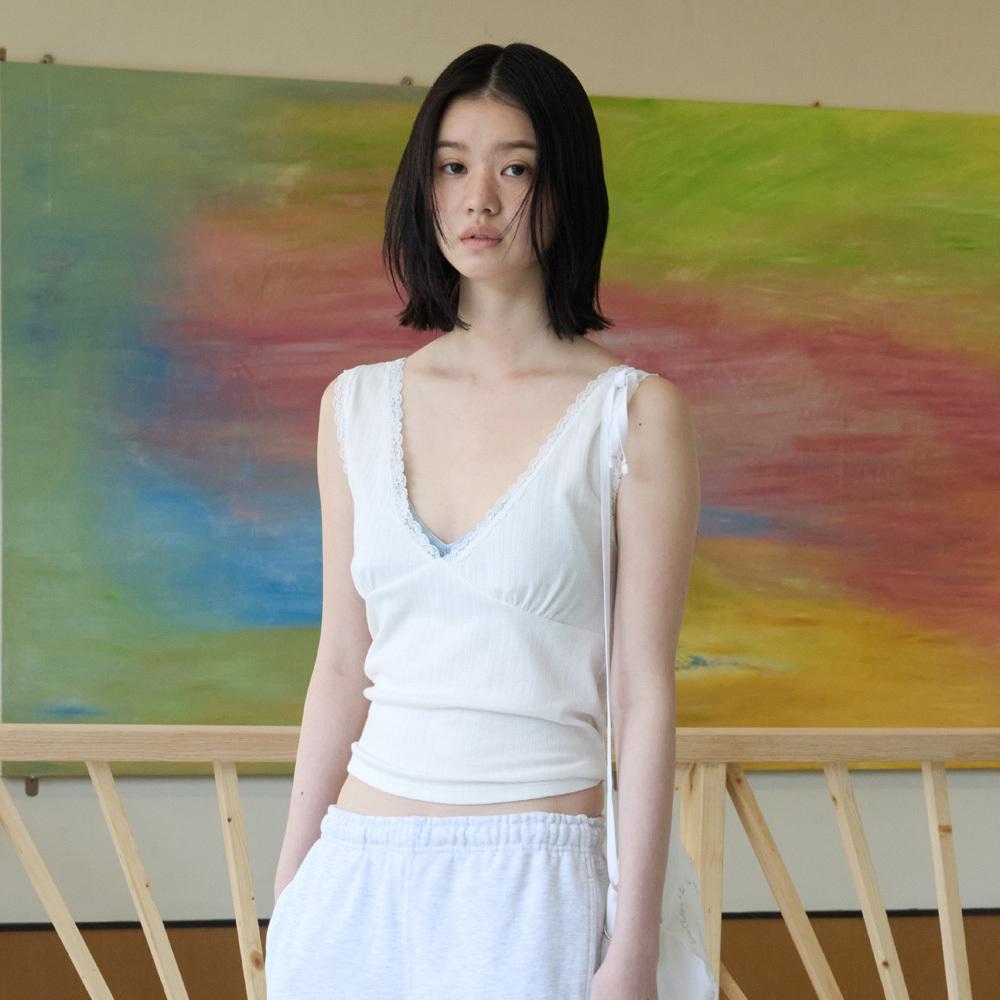 LACE DEEP V-NECK SLEEVELESS_IVORY [LC262TS14IV]
