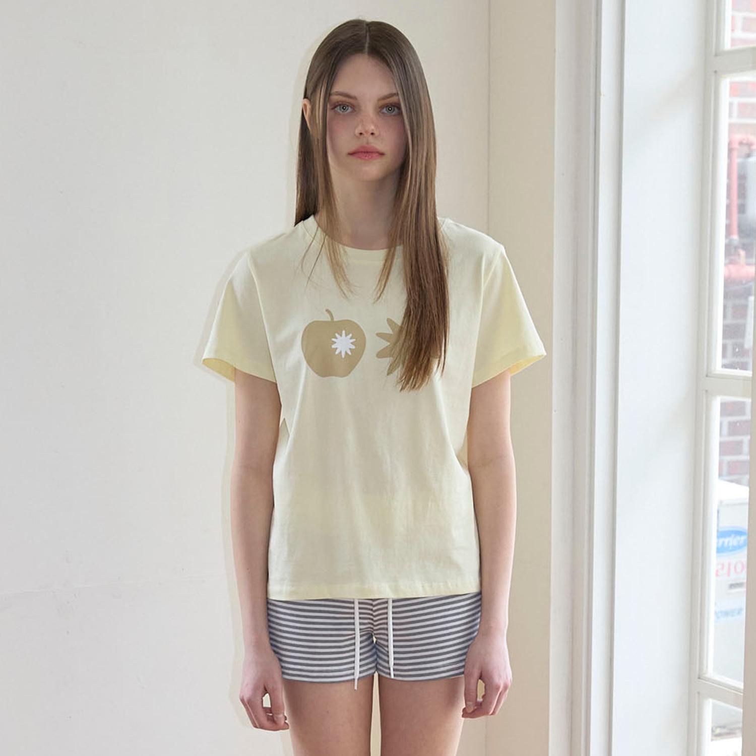 Apple Print Short Sleeve T-Shirt (3color)_Lemon