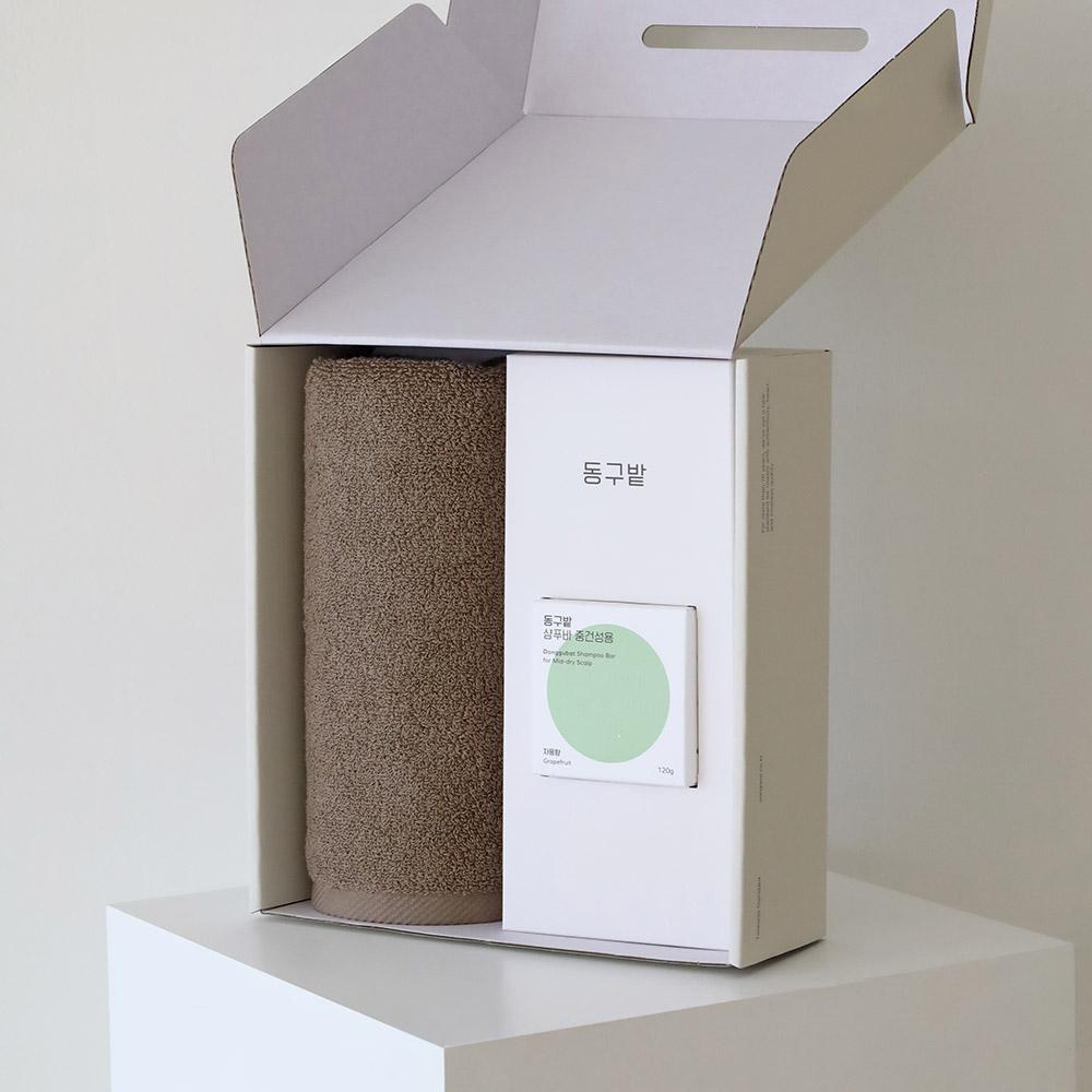 뉴컬러무지 호텔수건 150g 1P + 동구밭 샴푸바 중건성용 1P 선물세트