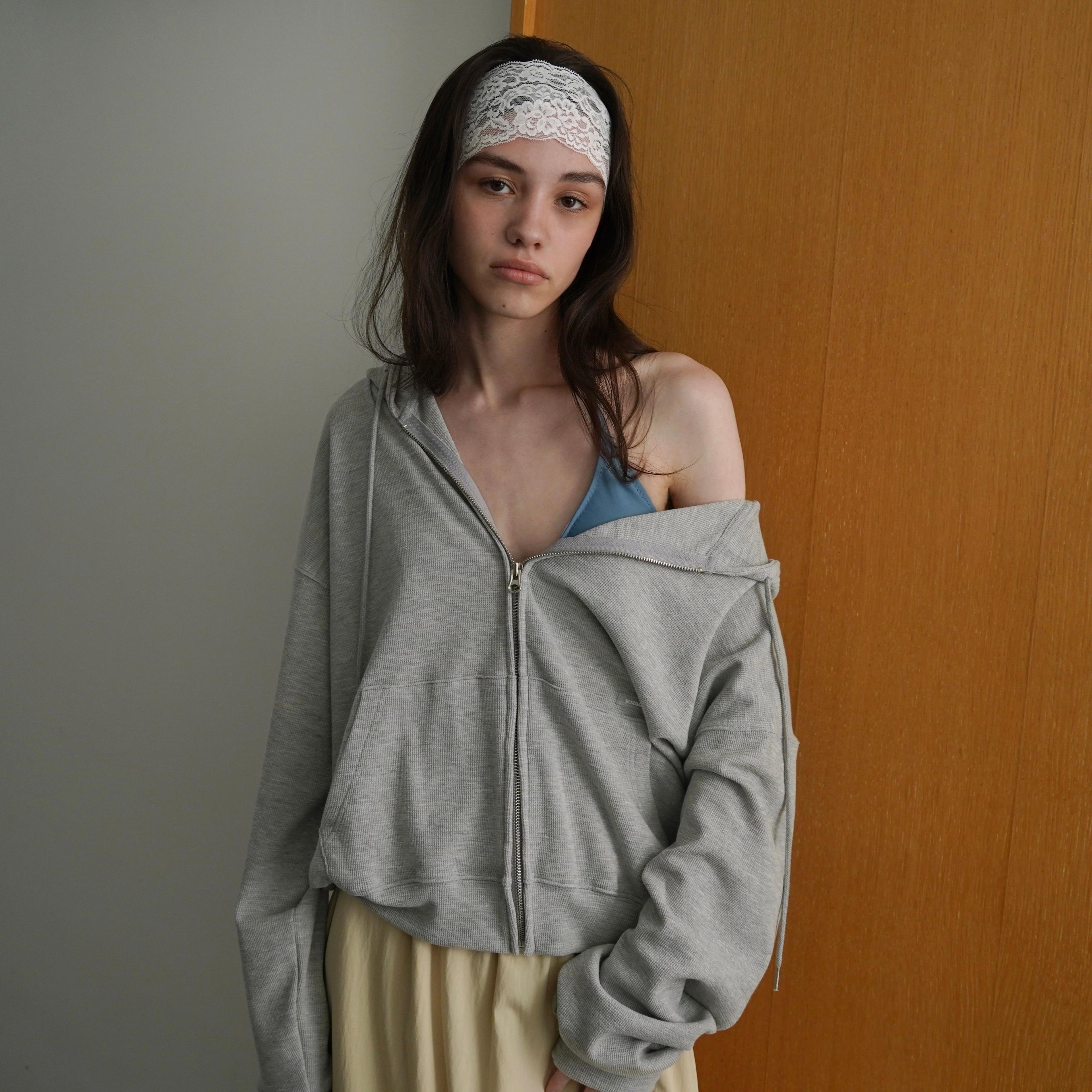 Waffle hood zip-up_gray