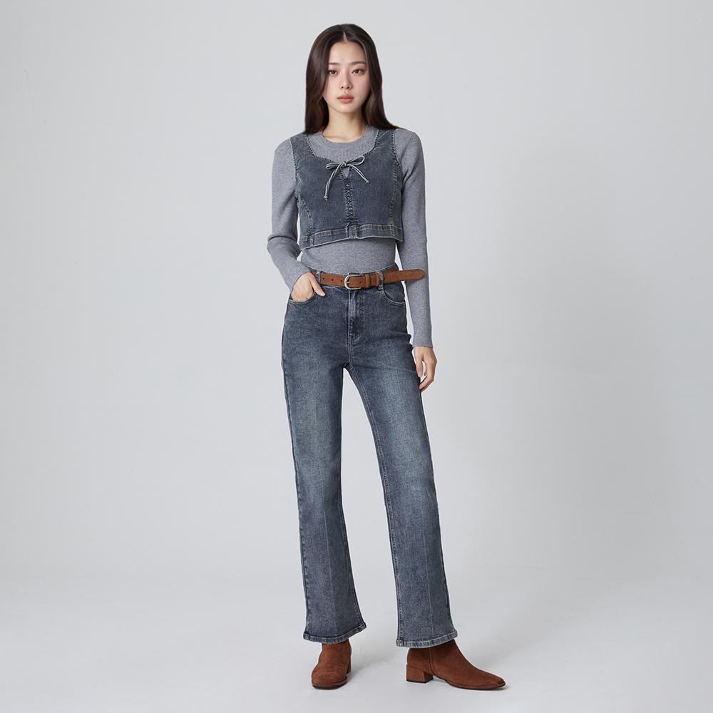 (SET-하의)일자핏 레직기 워싱 스판팬츠 AR3DP870