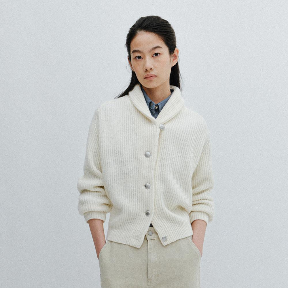 Concho Button Shawl Collar Cardigan (Ivory)