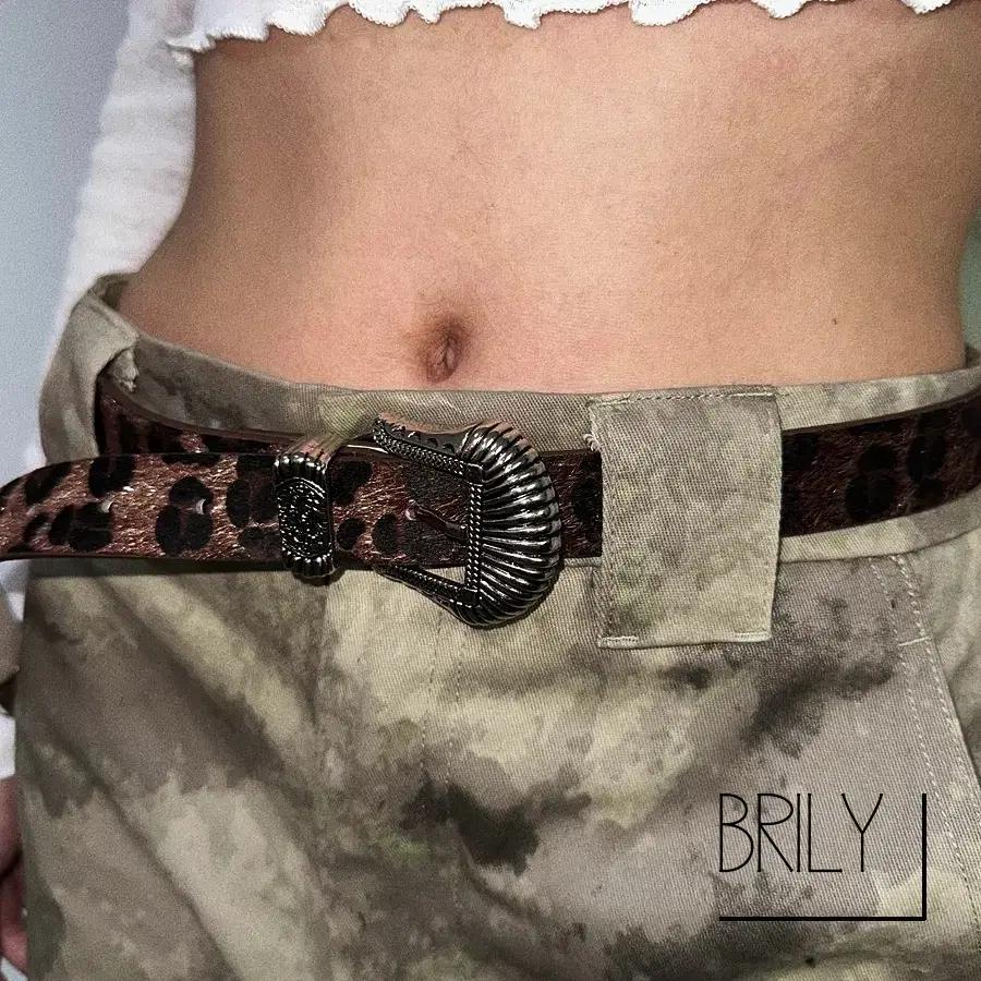 [Unisex] KAY 레오파드 호피 송치털 클래식 웨스턴 가죽 벨트