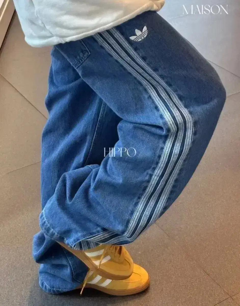 아디다스 Adidas 파이어버드 진청 데님 와이드팬츠 30 새상품