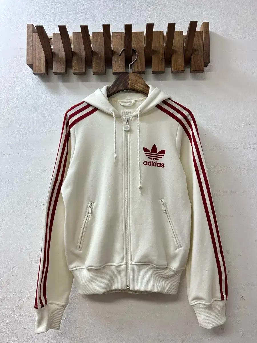 대장급 아디다스 Adidas 삼선 레드라인 화이트 후드 집업