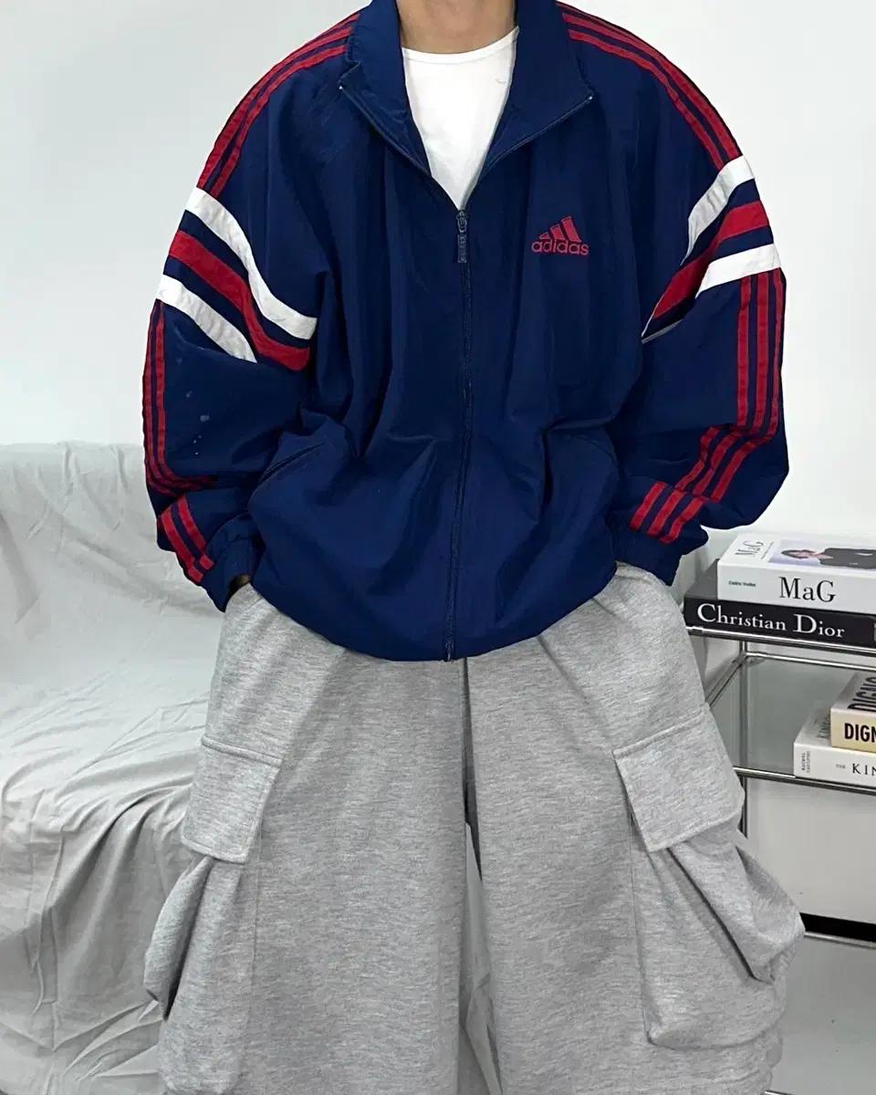 아디다스 90s 네이비 레드 바람막이 자켓 XL