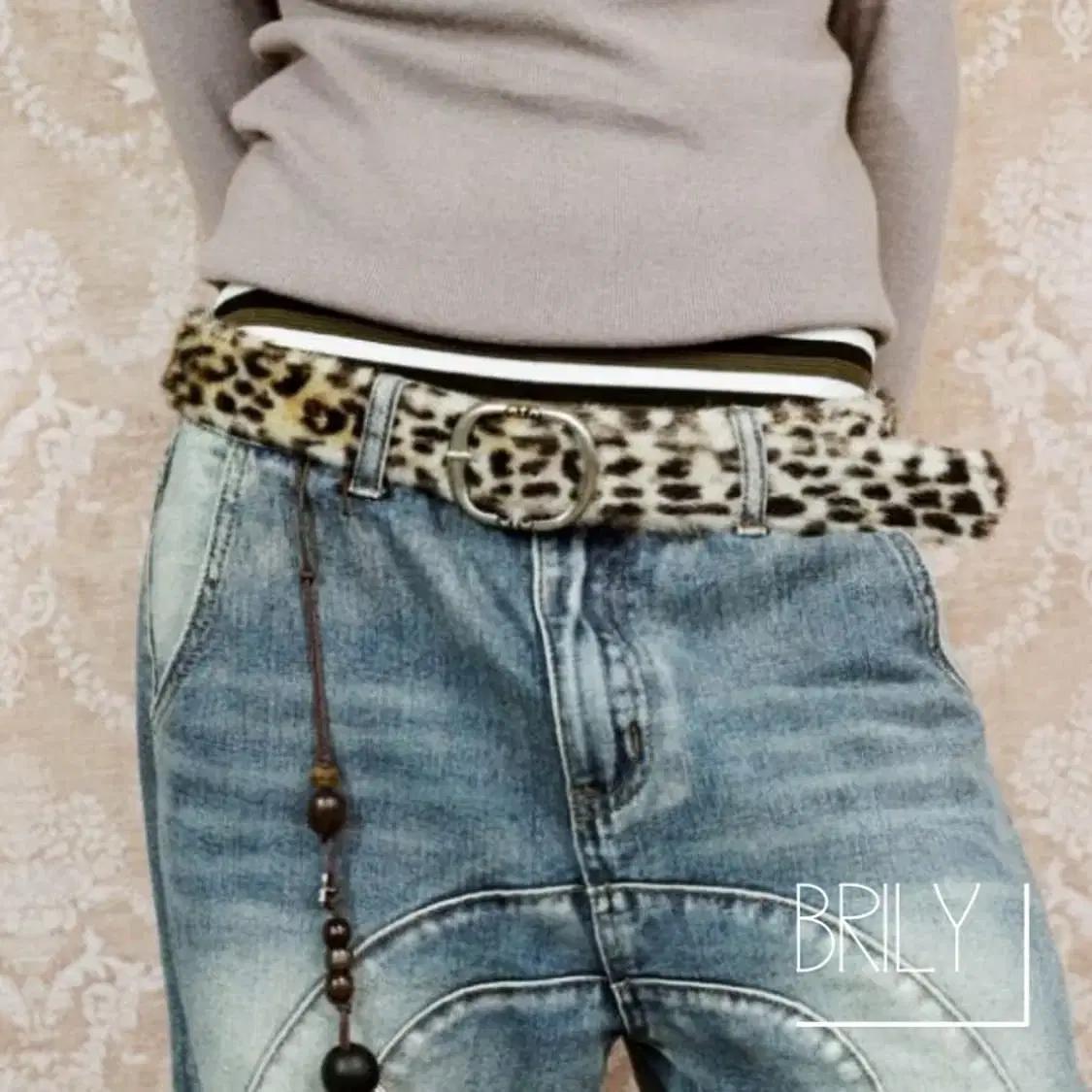 [Unisex] MAD 호피 레오파드 볼륨 퍼 y2k 레트로 가죽 벨트
