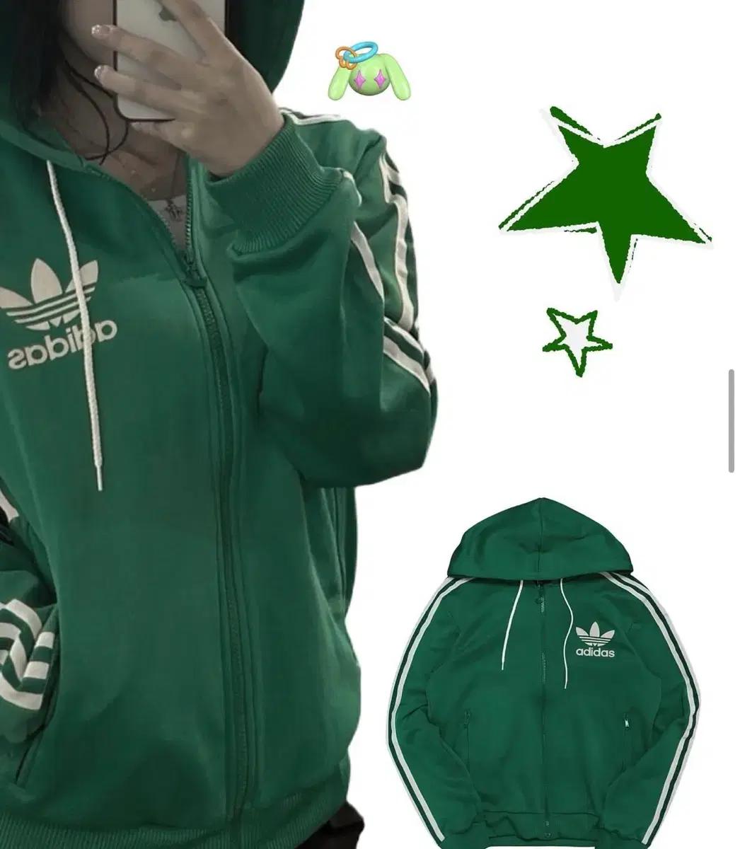 아디다스 그린 후드집업