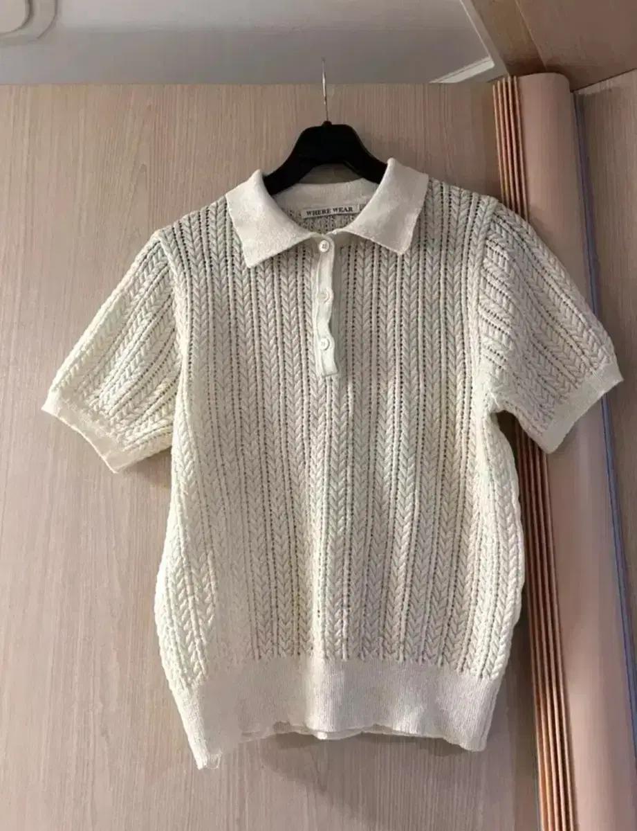 웨어웨어 wherewear 린넨 펀칭 카라 니트 여름 반팔 썸머