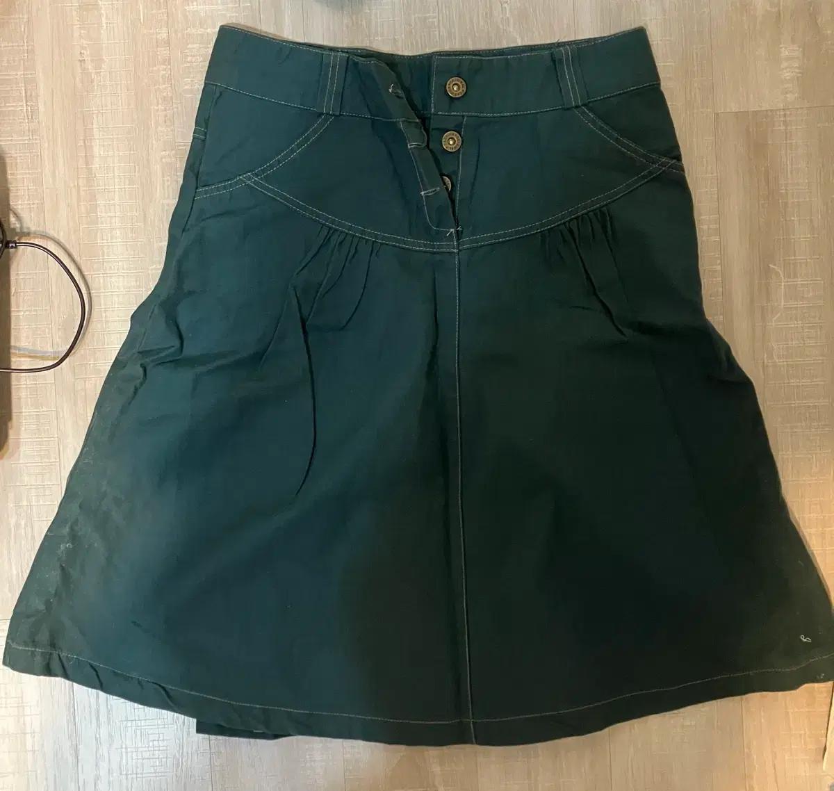 청록 면 플리츠 스커트