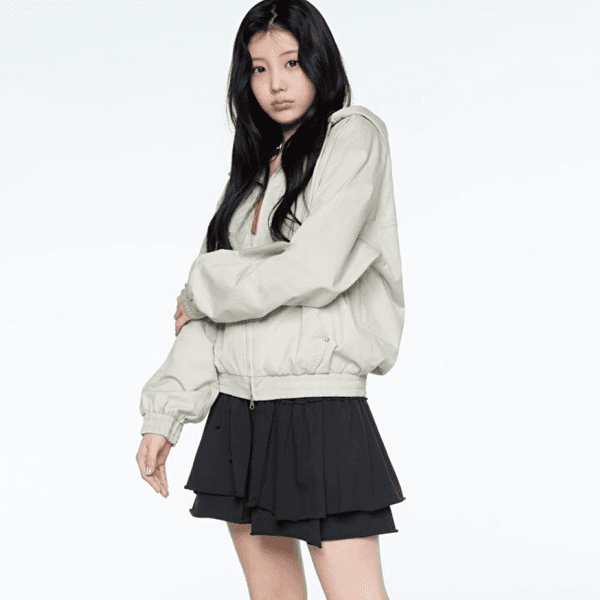 [아일릿 원희 착용] [슈퍼드라이] 우먼스 러플 스트링 미니 스커트 블랙