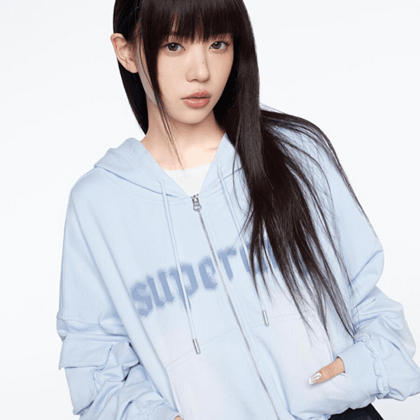 [아일릿 모카 착용] [슈퍼드라이] 우먼스 페이디드 후드집업 스카이블루