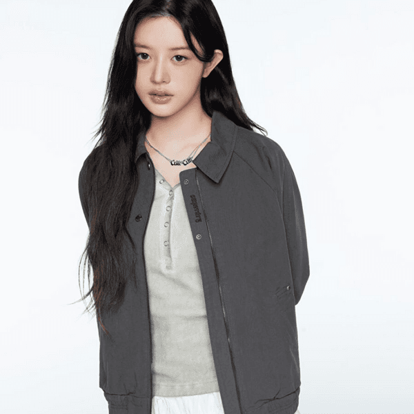 [아일릿 민주 착용] [슈퍼드라이] 우먼스 브이넥 헨리 롱슬리브 베이지